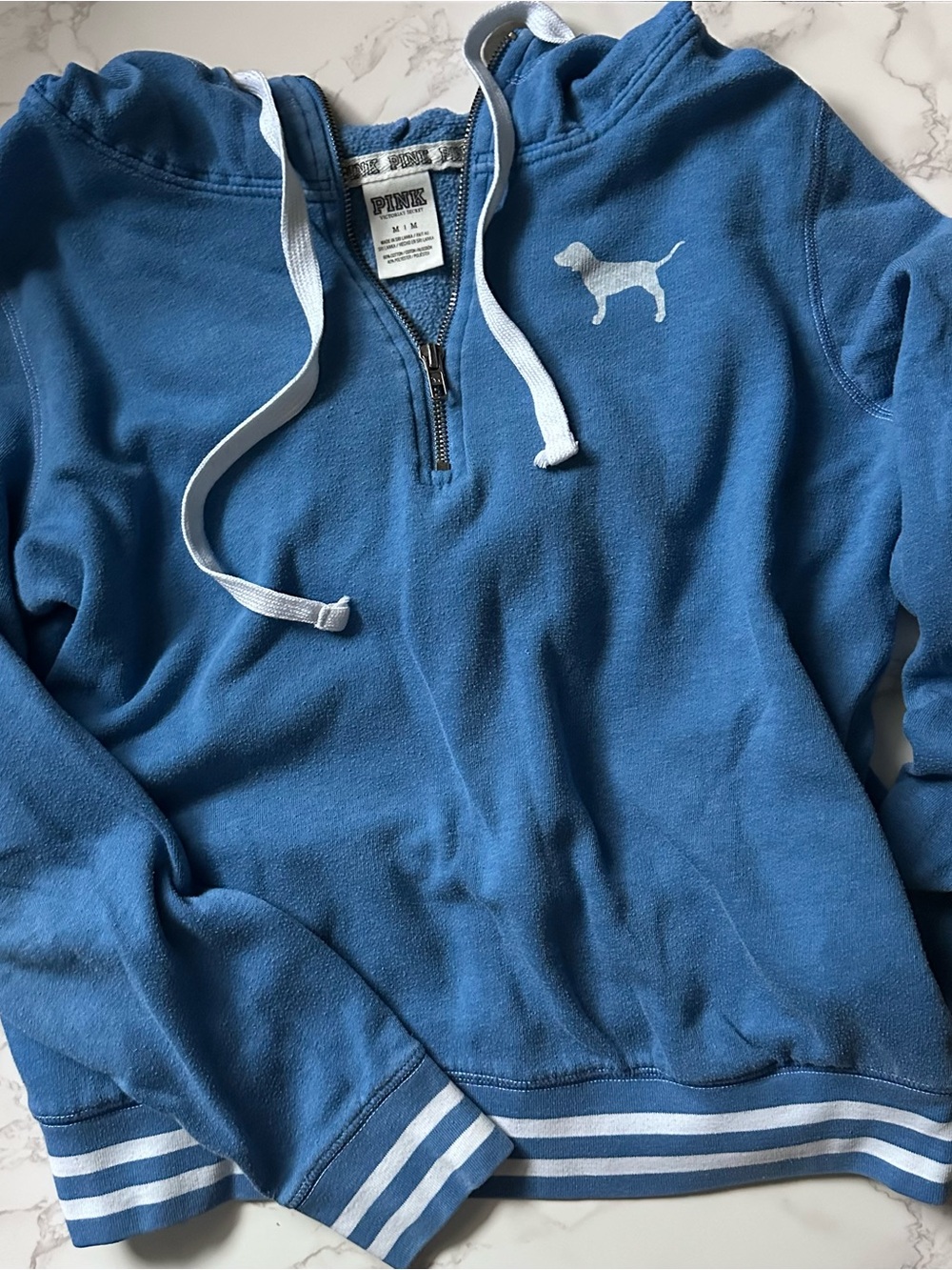 PINK Victoria's Secret • (Size M) Blue Half-Zip Pullover Hoodie